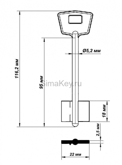 Заготовка ключа Коваль-1 118*22,5*18,2 мм, лат., лит., б/п