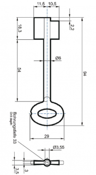 Заготовка ключа Cawi-8210-000-0 (L=94мм) (D=6x3.55мм) (B=18,3х22мм)