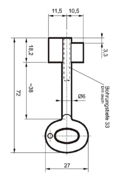 Заготовка ключа Cawi-8211-000-0 (L=72мм) (D=6x3.55мм) (B=18.2х22мм)