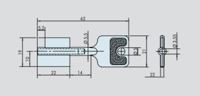 Заготовка ключа Cawi-8224-006-0 (L=62мм) (D=5.5х3.6мм) (B=22х19.5мм)