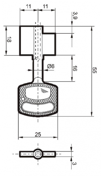 Заготовка ключа Cawi-8225-000-0 (L=56мм) (D=5.8х3.55мм) (B=17.8х22.7мм)