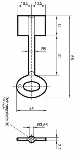 Заготовка ключа Cawi-8229-000-0 (L=65мм) (D=5x3.55мм) (B=14х21мм)
