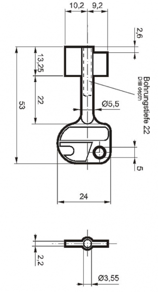 Заготовка ключа Cawi-8230-000-0 (L=53мм) (D=5.4x3.55мм) (B=13.3х19.5мм)