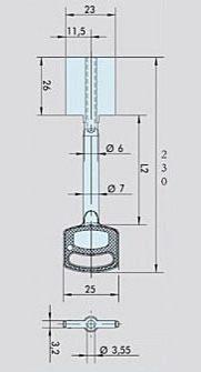 Заготовка ключа Cawi-8237-010-0 (L=230мм) (D=5.8х3.55мм) (B=26х22.8мм)