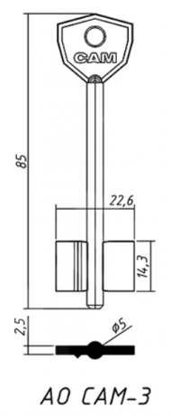 Заготовка ключа САМ-3 (85*22,4*14,3 мм) РФ, силумин, бел. SAM-2G_x_2SMA4_SAM3D