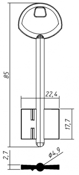 Заготовка ключа Гардиан-2 85*22,4*17,7 мм, силумин