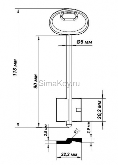 Заготовка ключа Меттэм-27 118*22,2*20,2 мм, лат., лит., с пластиком