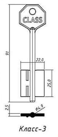Заготовка ключа Класс-3 91*22*25 мм, силумин