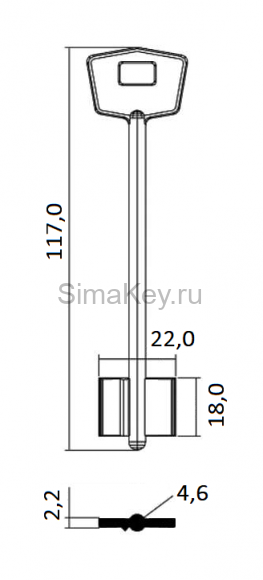 Заготовка ключа Галеон-1 117*22*18 мм, лат., лит., б/п