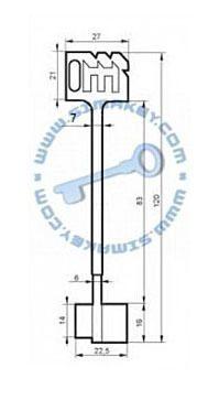Заготовка ключа Mauer-88806/0001 сейфовый L=150 D=7.0x6.0х3.6 B=18.1х22.5