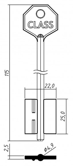 Заготовка ключа Класс-4 115*22*25 мм, силумин