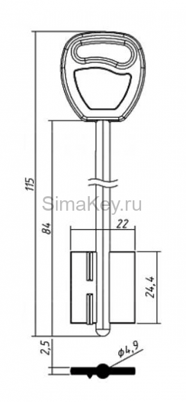 Заготовка ключа Гардиан-13 115/84*22*24,4 мм, лат., с пластиком, б/п