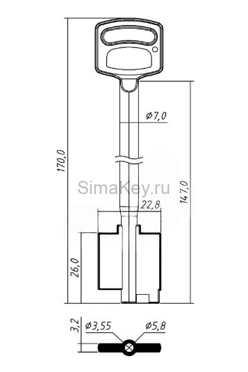 Заготовка ключа Кави-4 170,0/147,0*22,8*26,0 мм, лат., лит.
