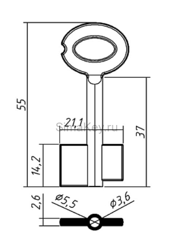 Заготовка ключа Майер-16 55/37*21,1*14,2 мм, лат., лит.