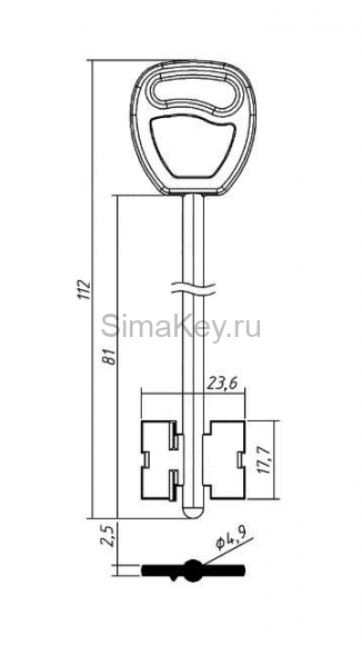 Заготовка ключа Гардиан-9 112,3*23,4*17,4 лат., с пластиком